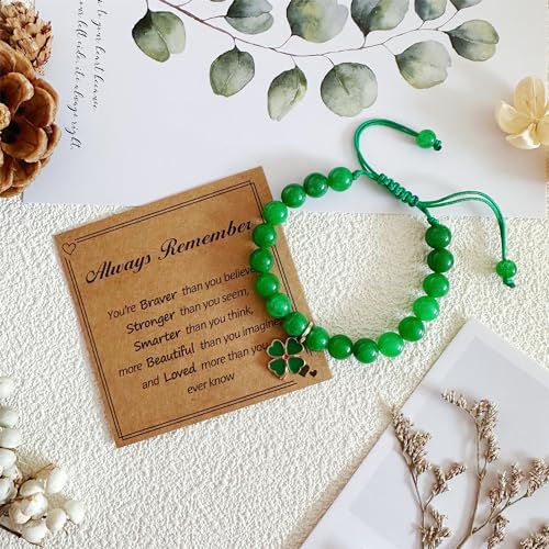 Green Nature Stone Clove Bracelet Four-Leaf Clover Female Heart Charm Clover Peacock Bracelet Lucky Bracelet Trendy Gift for Women4