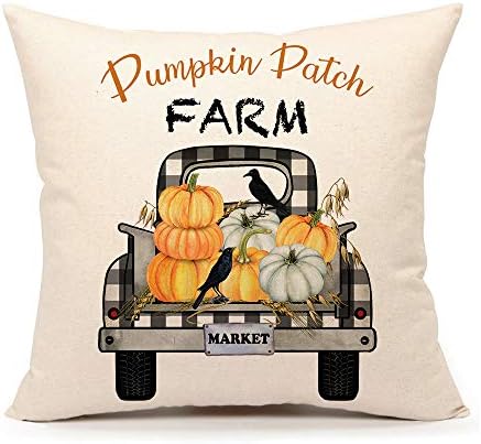 4TH Emotion Fall Pumpkin Patch Truck Throw Pillow Cover Autumn Farmhouse Market Cushion Case for Sofa Couch 18x18 Inches