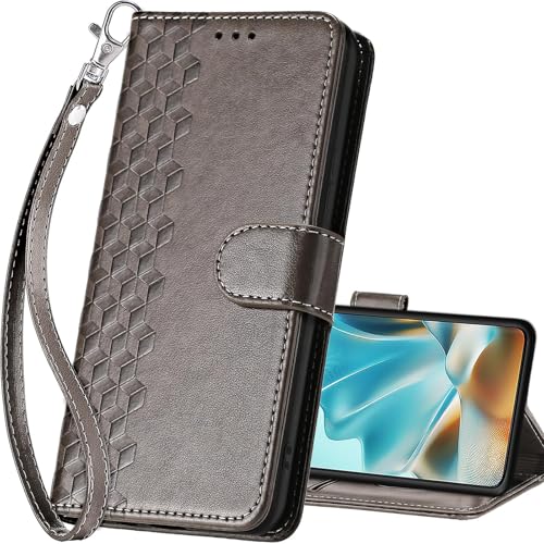 Housse Moto Edge 60 Fusion étui portefeuille cuir gris cube avec clapet support