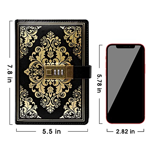 Cagie Lock Journal For Women Vintage Journal Refillable Lock Diary Gift Exclusive Locking Journal For Adults Hardcover Leather Journal Notebook For Personal Secrets Writing, 5.5" X 7.8", Black #TOP2