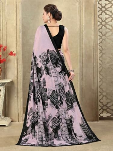 Image of SIRIL Women's Crepe Silk Printed Saree with Unstitched Blouse Piece