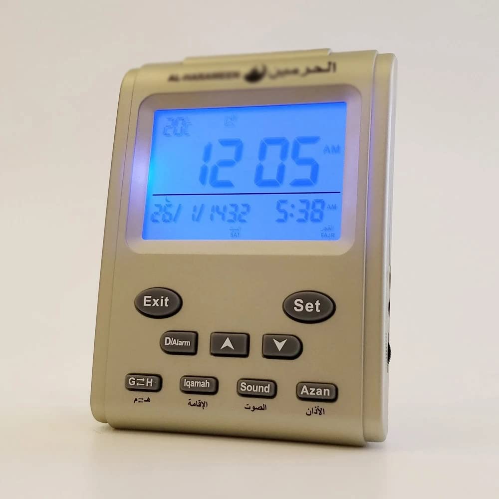 Horloge Azan Musulmane avec Une Table Islamique de Qibla Compass Rappel prière d'alarme