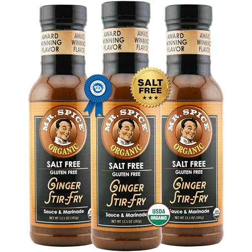 Image of Mr. Spice Ginger Stir Fry Sauce 3-Pack, Organic Salt Free, 13.5 oz Each | stir fry sauce & marinade for wok & air fryer, no salt added, low sodium, gluten free, 40.5 oz Total