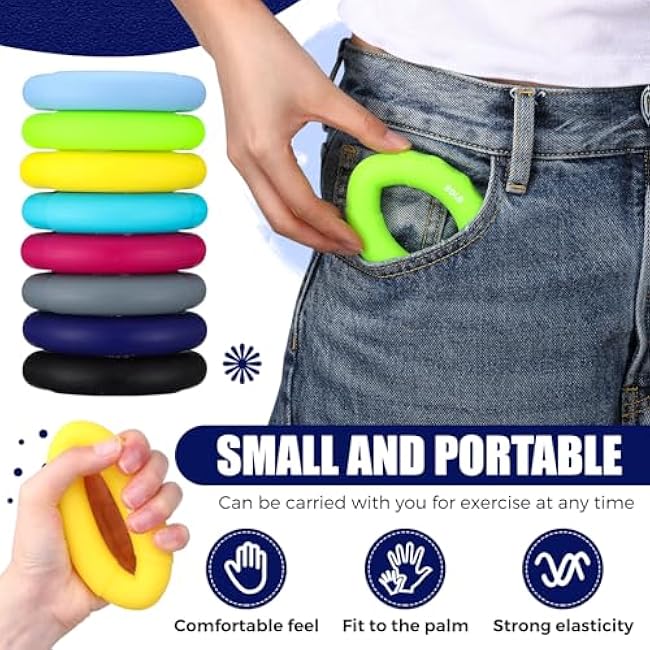 8 pcs Hand Strengthener Grip Ring - Forearm Ring Hand Exercisers - Silicone Squeeze Grip for Muscle Strengthening Training Tool - Arthritis Finger Physical Therapy PT Kit Trainer