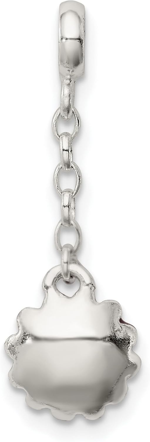 Sterling Silver Pink Enamel Flower Charm with Clear Crystal Center, Dangle Pendant for Women, Compatible with Bracelet, Feminine Jewelry Accent, Spring Floral Theme Silver Charm Accessory
