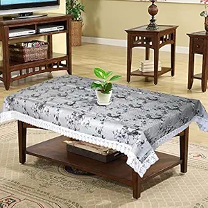 Kuber Industries Flower Printed PVC 4 Seater Center Table Cover, Protector with White Lace Border, 40