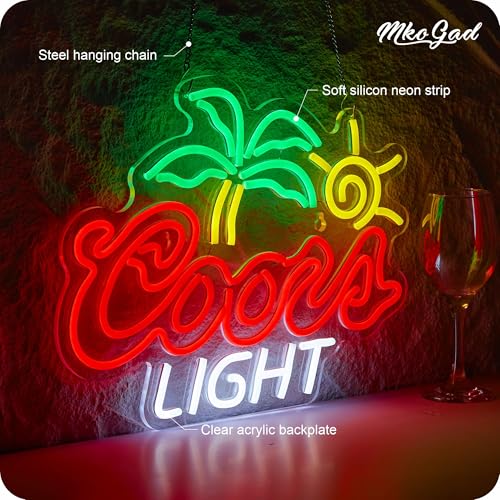 Image of Plam Tree Crs Light Neon Signs for Wall Decor Beer LED Lights for Man Cave Bar Signs with Dimmer for Bar Pub Restaurant Store Party Gift Led Art Wall Decor, 5V USB Powered , 17*13 Inch (Red green yellow)