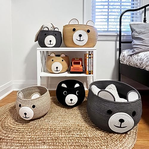 CherryNow Cotton Rope Baby Basket for Nursery, Bear Gift Baskets for Kids, Empty Baby Shower Basket with Handles, Small Cute Animal Baskets, Brown, 10.5"D x 8.5"H CherryNow Cotton Rope Baby Basket for Nursery, Bear Gift Baskets for Kids, Empty Baby Shower Basket with Handles, Small Cute Animal Baskets, Brown, 10.5"D x 8.5"H