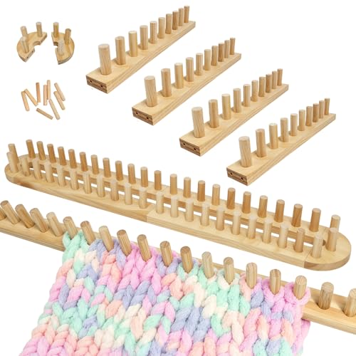 Garqitwan 63 Chunky Knitting Blanket Loom 6PCS Thick Wooden Blanket Loom for Chunky Yarn Chunky Blankets Loomss Adjustable Size Crochet Frame Hand Knitting Tools for Thick Yarn Beginner Friendly