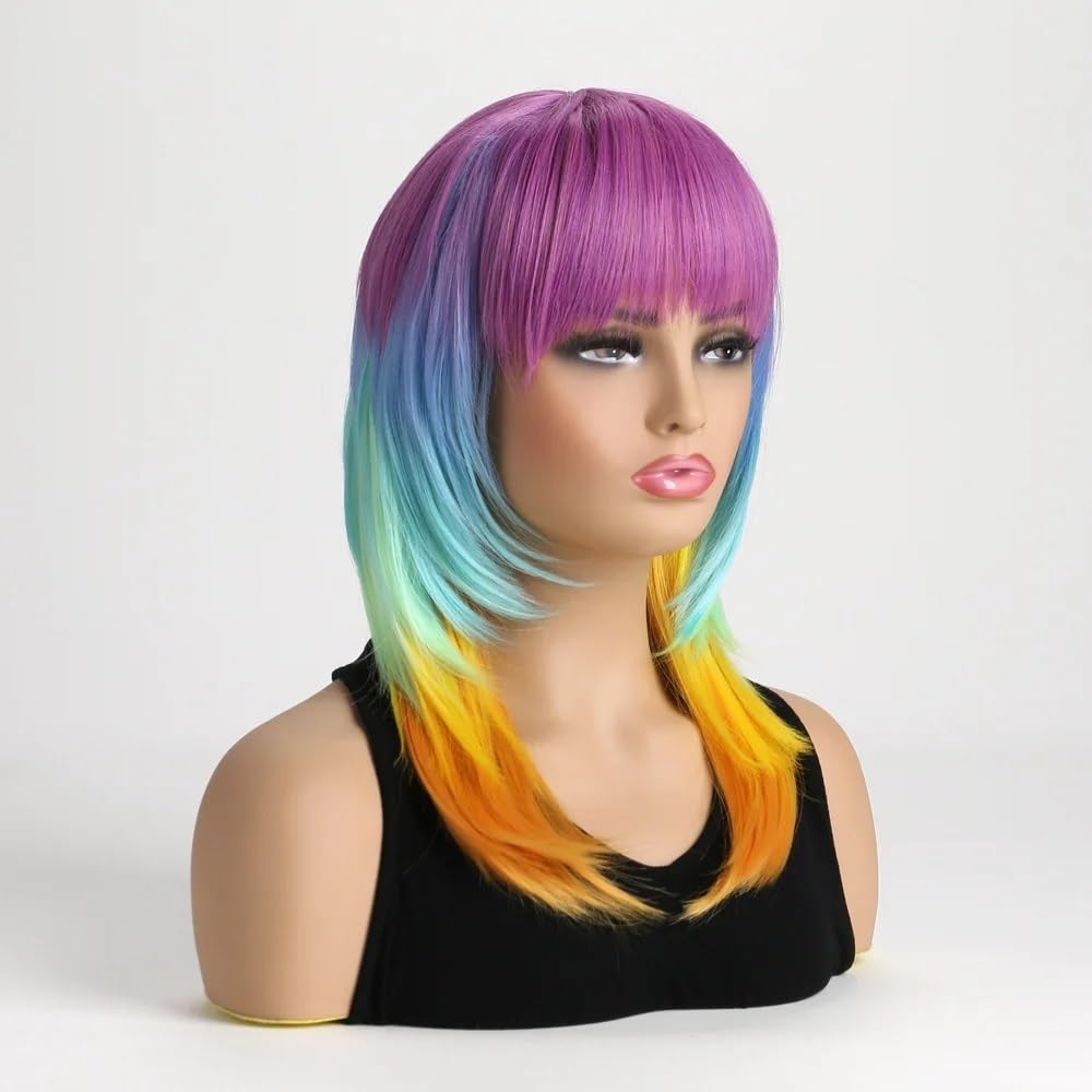 Parrucche Bob corte dritte rosa for donne con frangia, parrucca sintetica carina for feste cosplay di Halloween for uso quotidiano Soffice e Naturale