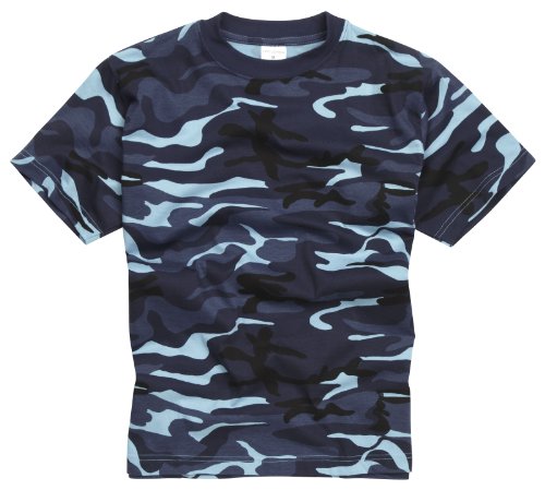 100% Cotton Army Military Style Crew Neck Short Sleeve T-Shirt - Midnight Blue Camouflage (XL)