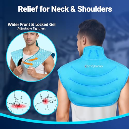 Image of Comfytemp Large Ice Pack for Neck Shoulders Upper Back Pain Relief with Straps, Reusable Gel Ice Wrap Hot Cold Compress Therapy Recovery for Upper Back, Cervical Injuries, Rotator Cuff (Large, Blue)