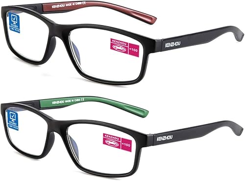 K KENZHOU Paquete de 2 lentes de lectura para hombresmujeres, mujeres, lectores, lentes de computadora con bloqueo azul, protección UV, reduce la