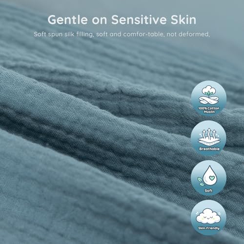 Image of Blue Bunny Organic Cotton Muslin Lovey Security Blanket for Newborns | Soft & Breathable, Baby Comfort Blanket, Self-Soothing Support, Teething Comfort