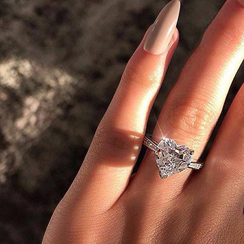 925 Silver Love Heart Perfect Cutting 3ct CZ Engagement Rings for Women Cubic Zirconia Promise Halo Engagement Ring Solitaire Engagement Ring (5)