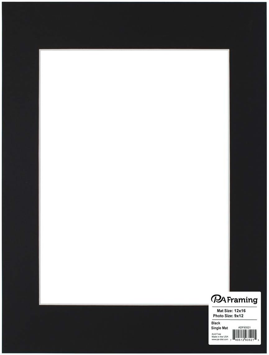 Photo Mat Board, 12 x 16 inches Frame for 8 x 12 inches Photo Art Size - White Core/Black