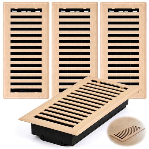 Yaocom 4 Pack 4 x 10 Floor Register 1.5 mm Oak Grain Air Vent Covers Heavy Duty Steel Walkable Floor Vent Bulk with Adjustable Air Supply Lever Grate Register Diffuser for Home Floors Sidewall