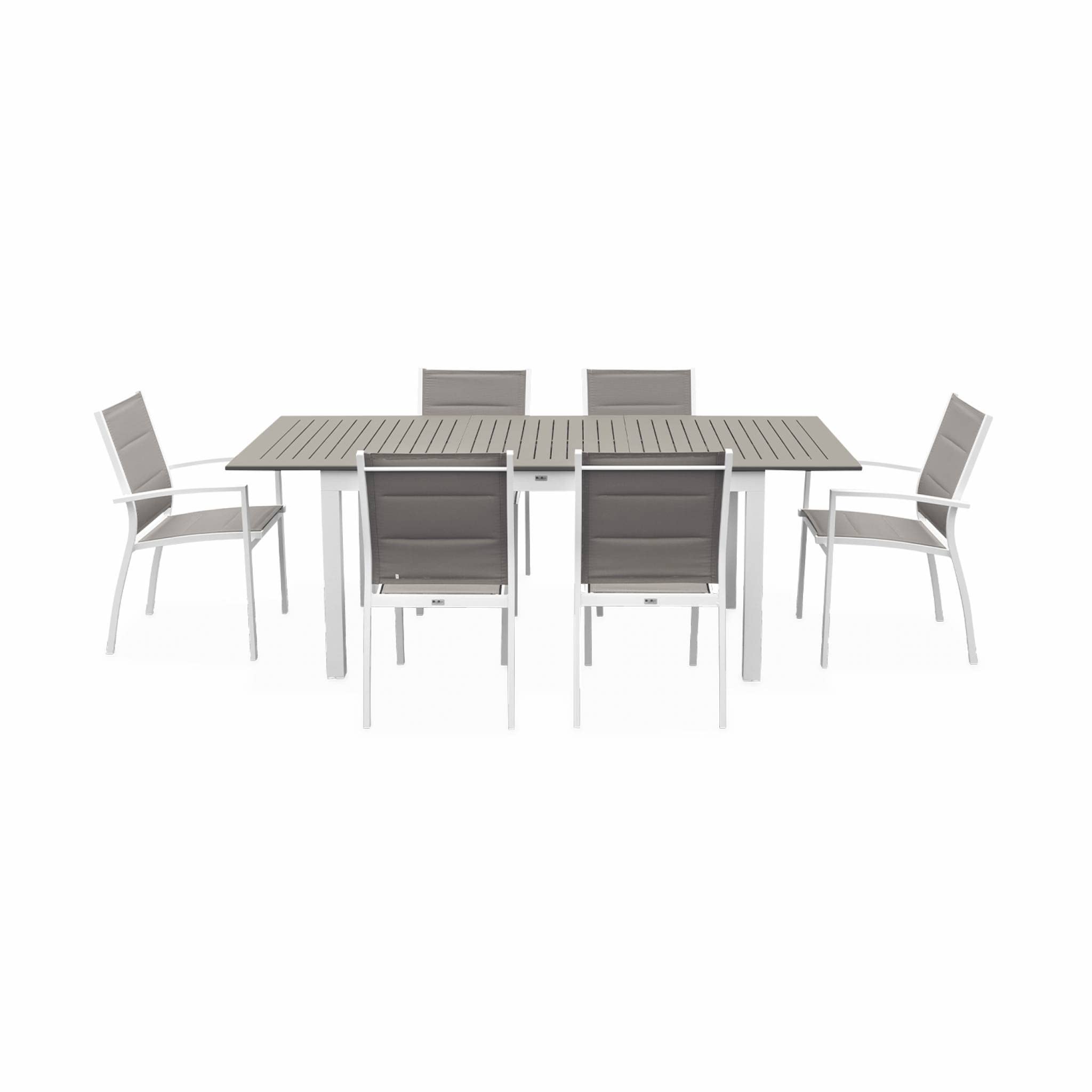 Alice's Garden - Table de Jardin Extensible Aluminium + 6 assises - Chicago 210 Taupe - Table en Aluminium 150/210cm avec rallonge et 6 assises en textilène