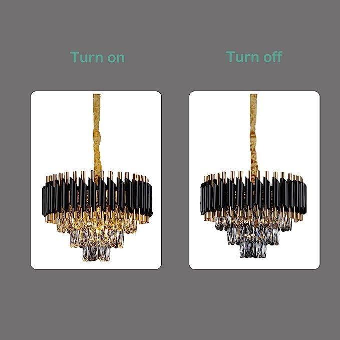 Image of BASLASH Modern Crystal 400mm Chandelier Black and Gold Chandelier Round Chandeliers Pendant Ceiling Light Fixture Flush Mount Chandelier for Dining Room Living Room Bedroom Foyer Hallway Entryway