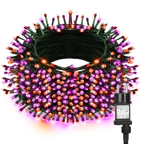Withosent Halloween Lichterkette Outdoor, 20M 200LED Orange Lila Halloween Deko Lichterkette mit Memory Funktion & Timer, 8 Modi Wasserdichte Beleuchtung Außen für Innen Party Garten Dekoration