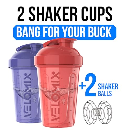 Image of VELOMIX -2 Pack- 20 oz Protein Shaker Bottles for Protein Mixes - 2x Wire Whisk | Leak Proof Shaker Cups for Protein Shakes and Pre Workout | Protein Shaker Bottle Pack (C1) Blush Storm