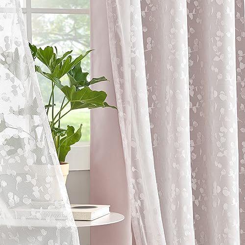 Image of Mix Matched Pink Full Blackout & Sheer Leaf Lace Curtains 52 inchWx95 inchL 6Panels
