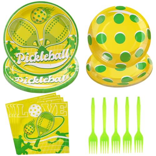 96Pcs Pickle-balls Party Supplies Pickle-balls Party Plates and Napkins Disposable Pickle Ball Paper Tableware Set for Pickle Ball Theme Birthday Baby Shower Sports Party Decorations Serves 24