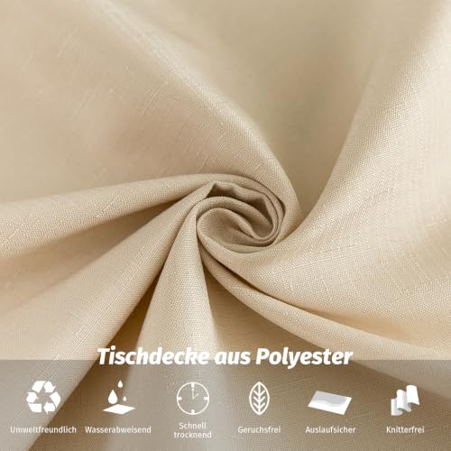Yeahshion Tischdecke Rechteckig Schmutzabweisend, Beige 140 x 240 cm, Polyester-Leinen-Effekt, wasserdichte Tischdecke für Tisch… – Ansicht 3