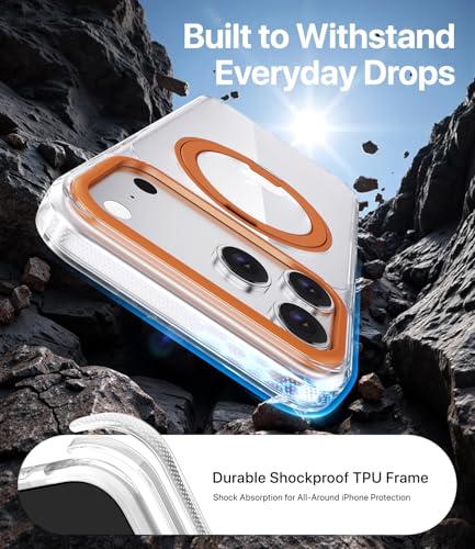 Image of for iPhone 17 Pro Max Case, Compatible with MagSafe, Slim Shockproof Military-Grade Rugged Protective Case with Stand, Camera Control, Comfort Grip (E-Clear Orange, iPhone 17 Pro Max)