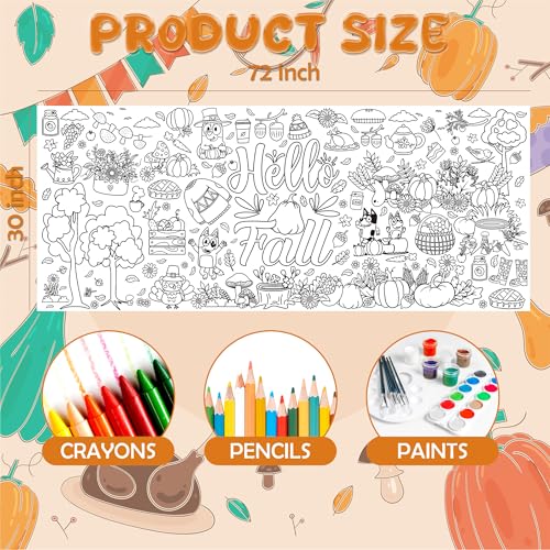 Image of Fall Giant Coloring Poster /Tablecloth - Fall Decorations for Home - 30 x 72 Inches Jumbo Paper Coloring Banner - Kids Crafts Activities Gifts Games Party Favors Birthday Decorations