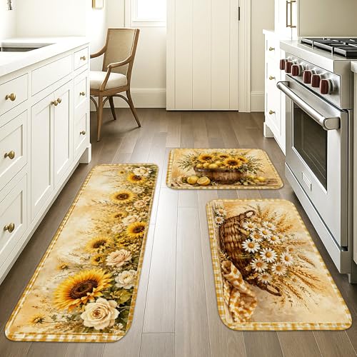Tapis de cuisine confortable et doux à motif floral rétro