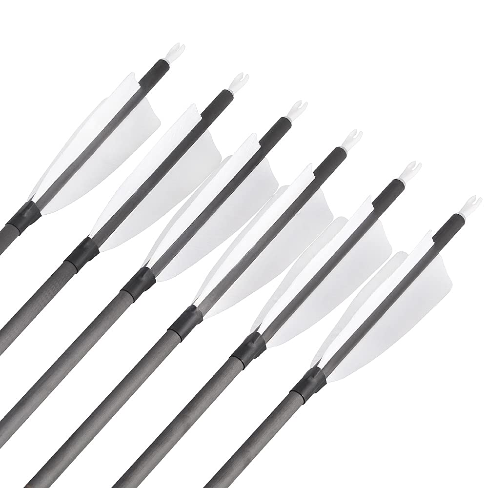 Lot de 12 flèches de tir à l'arc en carbone de 76,2 cm avec 4 plumes pour tir à l'arc recourbé (vert