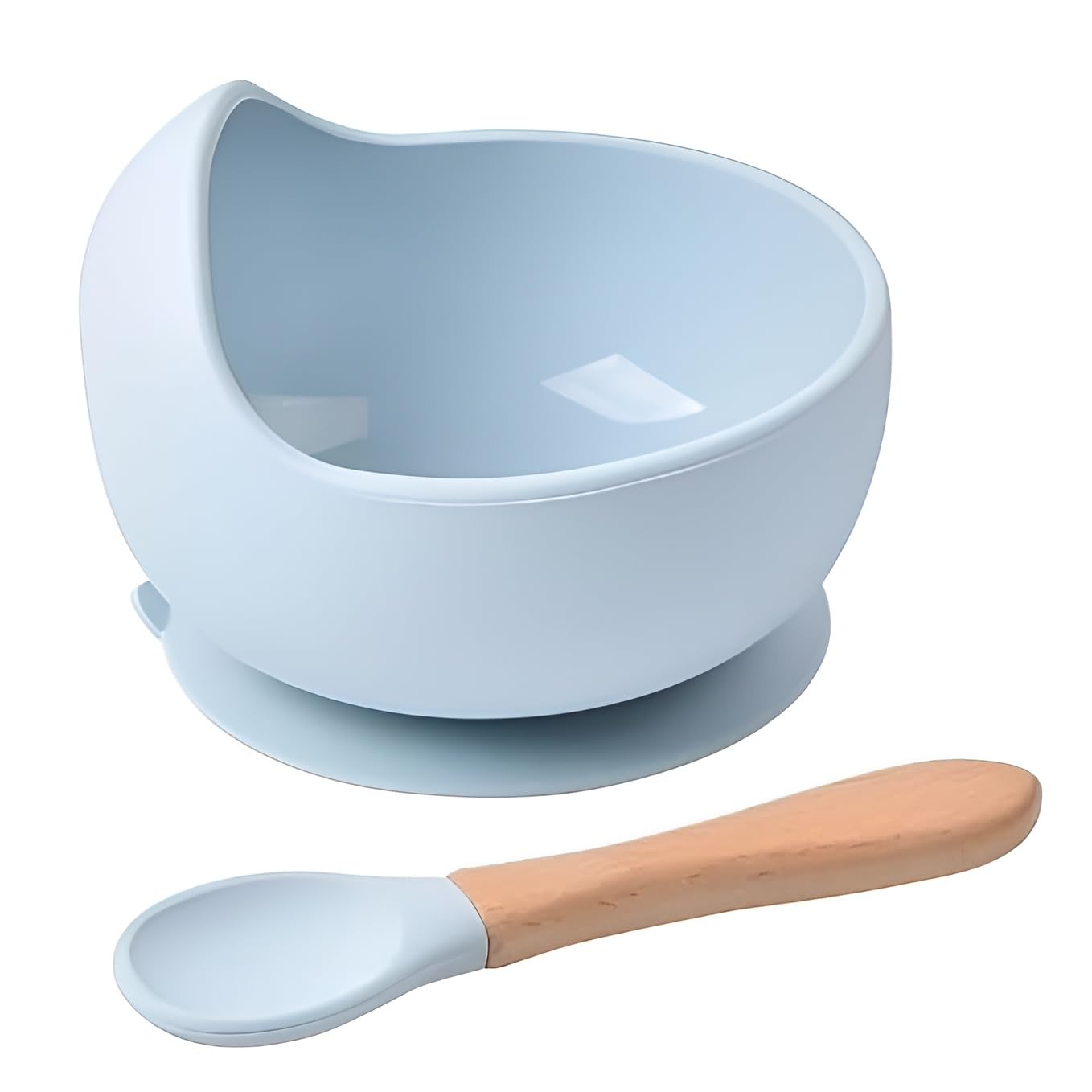 Baby Silicone Suction Bowl & Spoon Set | BPA-Free, Microwave & Dishwasher Safe | Wooden Handle Spoon | Feeding Set for Babies & Toddlers | Non-Slip, Unbreakable, Travel Friendly (Sky Blue)-image-20