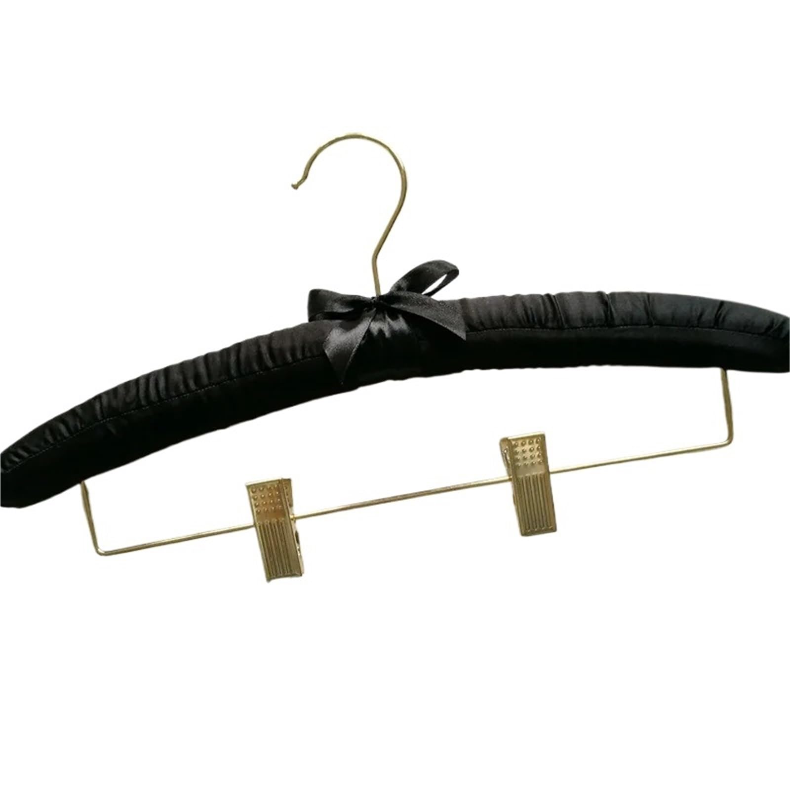 Eyzjqstuv Women's Black Satin Padded Hangers, Satin Padded Clothes Hangers With Clips Multicolor 38Cm 5Pcs(Black)