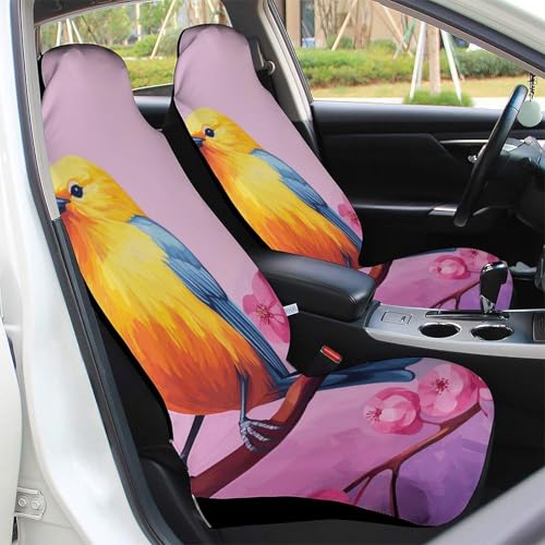 Housses de siège avant de voiture oiseau jaune - Solution anti-tache élastique pour SUV camion