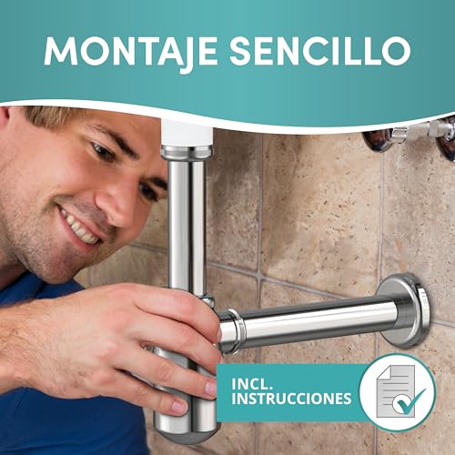 Miniatura 4 de Engelbach Sifón Lavabo - Tapa Bote Sifónico - Sifón Universal Flexible, Desagüe Lavabo Cromado 1 1 4 - Bote Sifónico Antiolores, Tubo Desagüe Lavabo Y Tapa Con Válvula