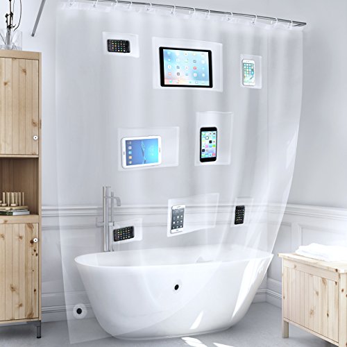 Better Than Bubbles Tech Friendly Clear Shower Curtain Liner with Pockets - for iPad, iPhone, Android, etc.