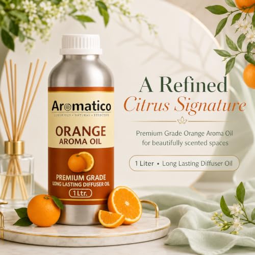 Image of AROMATICO Orange Diffuser Oil with Strong, Long-Lasting Aroma. Premium Aroma Oil for Homes, Offices & Showrooms. Aromatherapy, Diffusers, Air Purifiers, Vaporizers - 1 L (1000 ml)