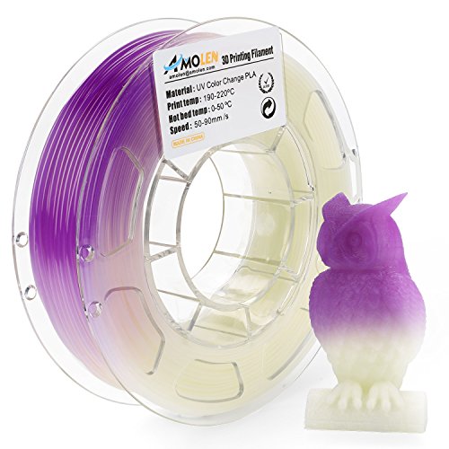 AMOLEN 3D Printer Filament, UV/Sunlight Color Change to Purple PLA Filament 1.75mm +/- 0.03 mm, 200G/0.44lb, Includes Sample UV Color Change to Blue Filament - 100% USA