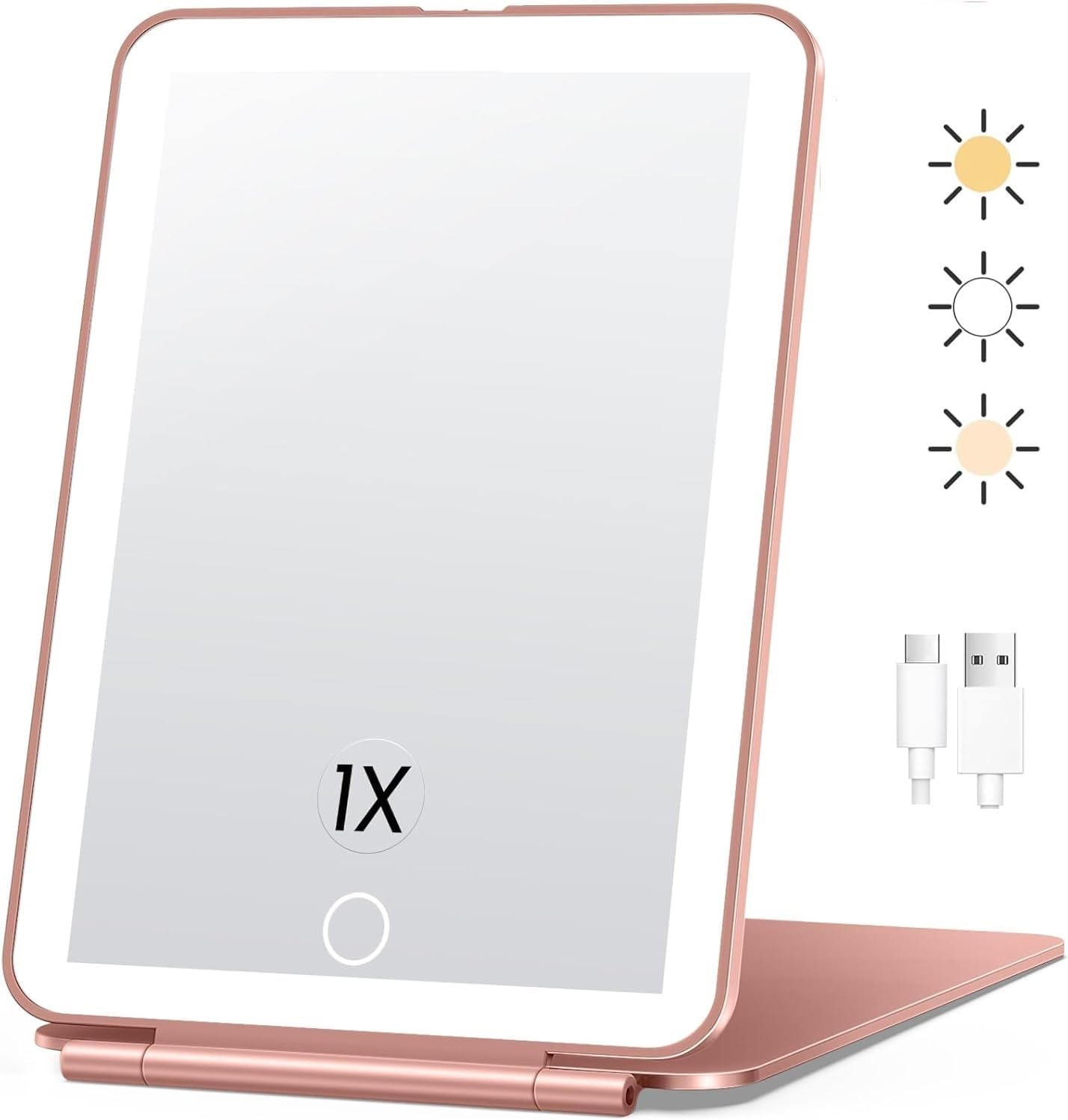 Travel Makeup Mirror with Lights, 3 Colors Light Mode, Built in 1800mA Batteries Rechargable Portable Mirror,Vanity Mirror with Light Dimming Touch Sensor (Pink-7 inch)