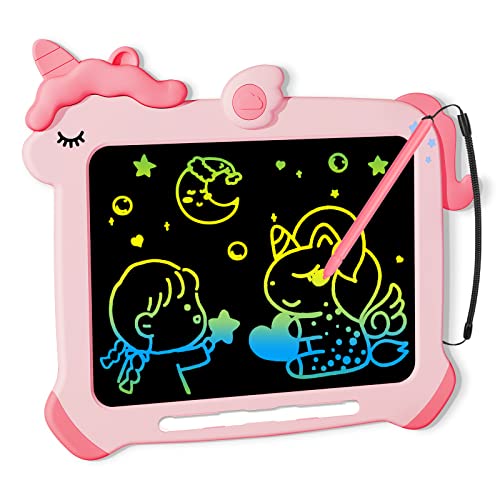 LCD-Schreibtafel für Kinder, Einhorn, buntes Bildschirm-Doodle-Board, Lernspielzeug, Kleinkinder Reisespielzeug, Geburtstagsgeschenk für 3 4 5 6 7 Jahre alte Mädchen lila Cover