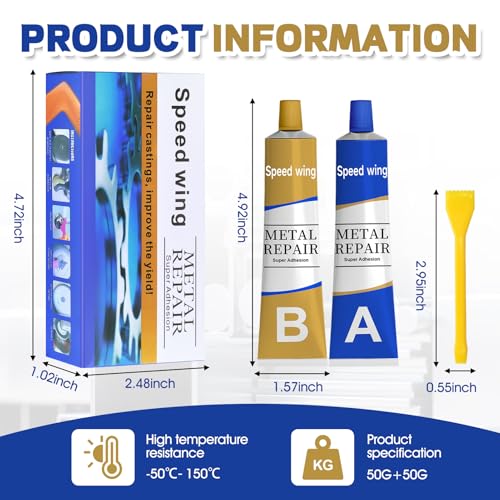 Metallkleber, 100g Klebstoff für Metall, Kaltschweißmasse für Metalle,Starker Kleber zur Verklebung von Metall und Anderen Materialien, Metal Repair Paste AB zum Reparieren Gussfehler Verwendet (A)
