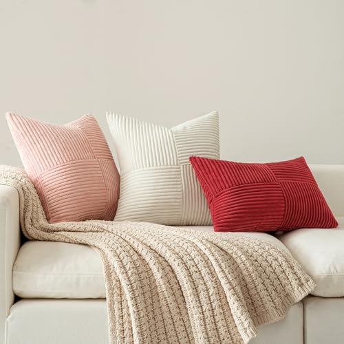 MIULEE Cream Cushion Covers 50 x 50, Pillow Cases 2 pack Corduroy Square Patchwork Sofa Couch Cushions with Hidden Zip,20x20 inch Cushion Cover Boho for Living Room Sofa Bed Home Decoration