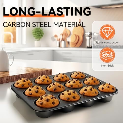 Yoehka 2 Pack Muffin Pan for Baking, Nonstick Cupcake Pan Set, Standard 12-Cups Muffin Tin for Baking Cupcakes, Carbon Steel Baking Supplies - Thumbnail 3