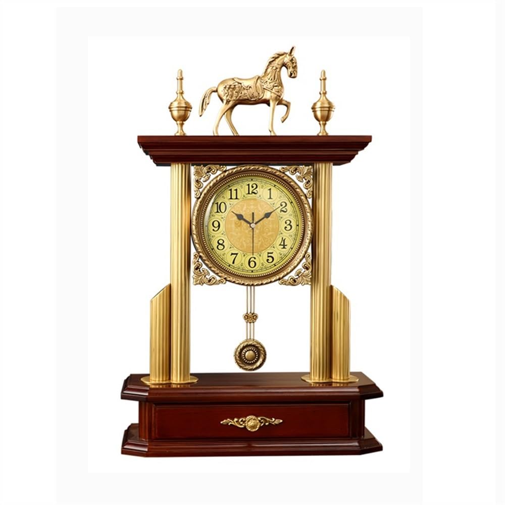 QINGGANG-0224 Mantel Clock Brass Desk Clock with Silent Movement Table Chinese Style with Drawers Desktop Living Room Decoration