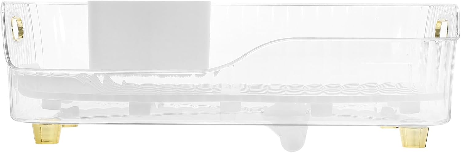 Kitchen Dish Drying Rack Plastic Tableware Drainer with Cutlery Holder for Sink Use, Dish Rack and Vegetable Fruit Basket Organizer