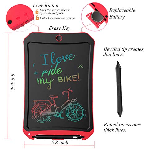JRD&BS WINL Writing Tablet for Birthday Present, Kids Toy 8.5 inch Color Electronic Writings Pads Drawing Board Easter Gifts for Student Office-Erase Button Lock Included(Red-CS)