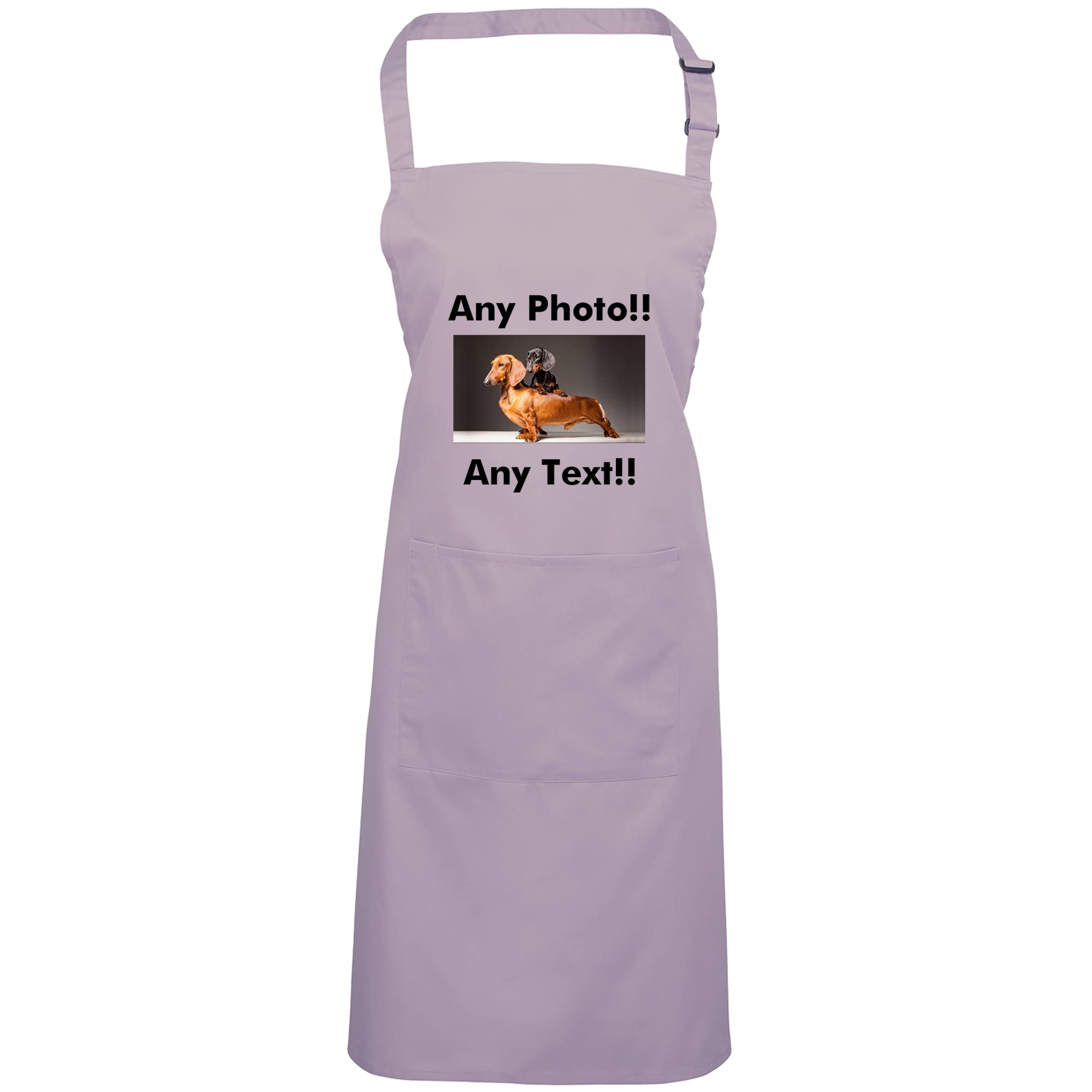 Mr Jeans Personalised Apron For Women Men - Any Text Any Photo - Customised Aprons Kitchen Baking Funny With Pockets - 38 Colours (Lilac)