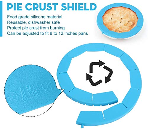 Adjustable Silicone Pie Crust Shield Pie BPA-free Protectors Adjustable Bake Crust Protector Pie Crust Protector Cover Kitchen Tool for Baking Pie Pizza, Fit 8-11.5 Inch Pies (2 PCS) (Blue)