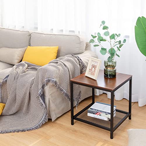 Pipishell 2-Tier Side Table, Industrial End Table, Multipurpose Nightstand, Square Coffee Table With Sturdy Metal Mesh Storage Shelf For Home Living Room Bedroom Office Easy Assembly #TOP1
